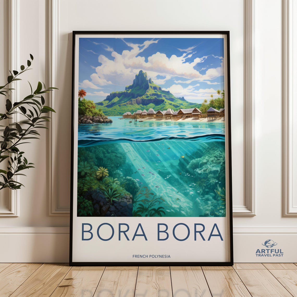 Bora Bora French Polynesia Overwater Bungalows Travel Poster Art