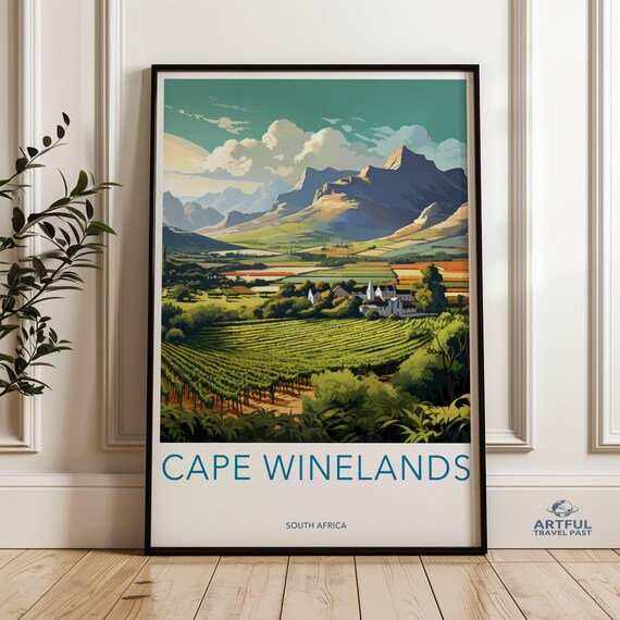 Cape Winelands South Africa Vineyard Valley Scenic Travel Poster