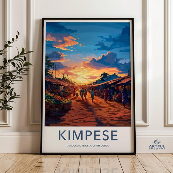 Kimpeze Wall Art Democratic Republic Of The Congo Street Market Scene Print Vibrant Sunset Cityscape Cultural Home Decor