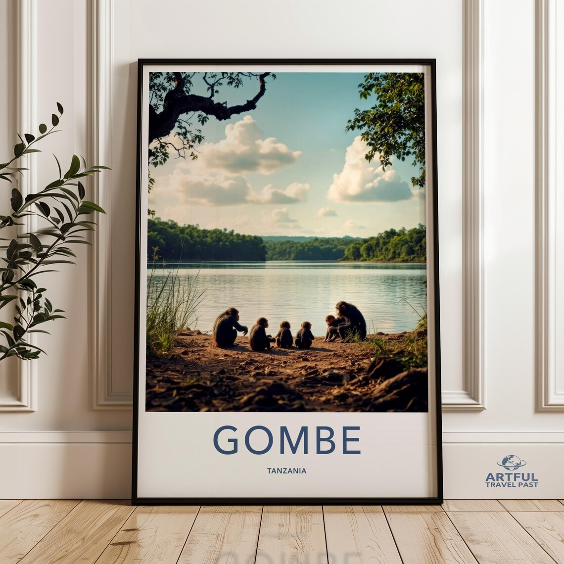 Gombe Tanzania Chimpanzee Lake Wildlife Nature Travel Poster
