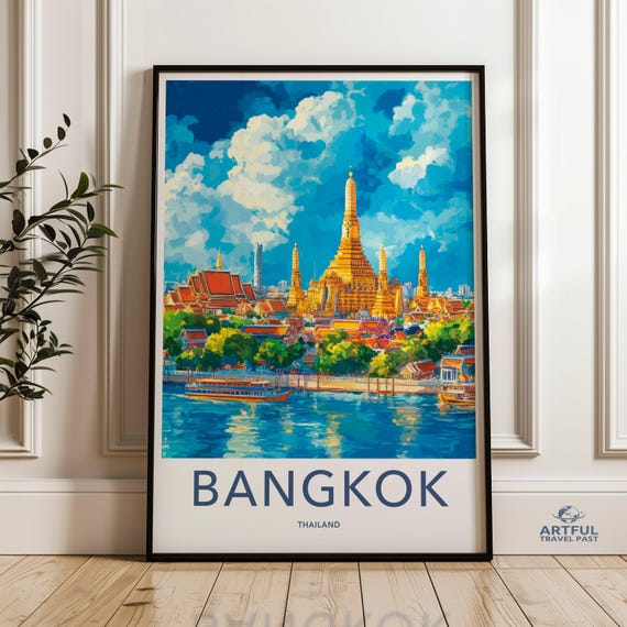 Bangkok Wall Art Thailand Cityscape Print Colorful Painting Asian City Artwork Travel Poster Decor Home