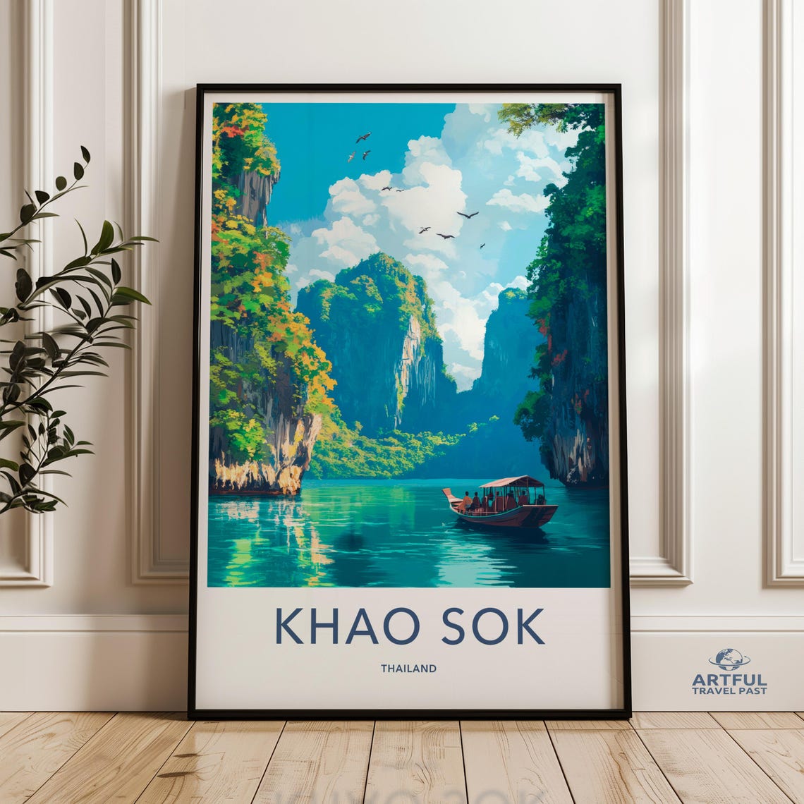 Khao Sok Thailand Limestone Karst Cliffs Longtail Boat Travel Poster