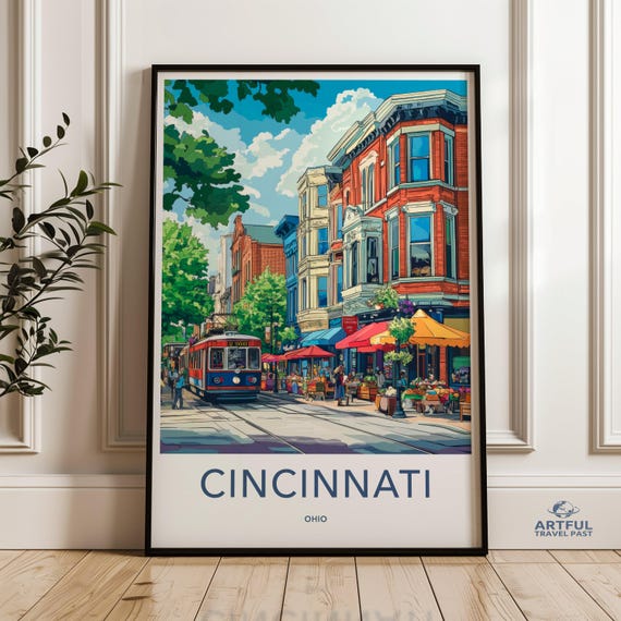 Cincinnati Ohio Wall Art Cityscape Print Travel Poster Home Decor Modern Souvenir Gift Illustrated City View