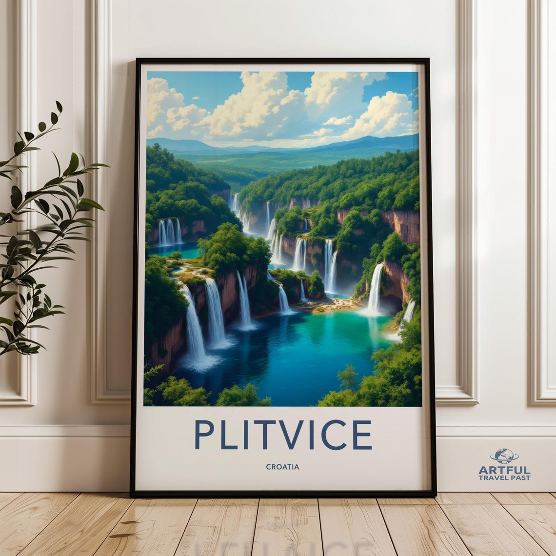 Plitvice Croatia Waterfalls Turquoise Lakes Forest Travel Poster