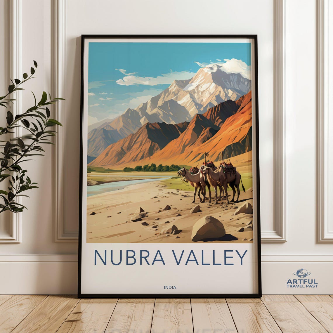 Nubra Valley India Himalayan Desert Camel Caravan Travel Poster