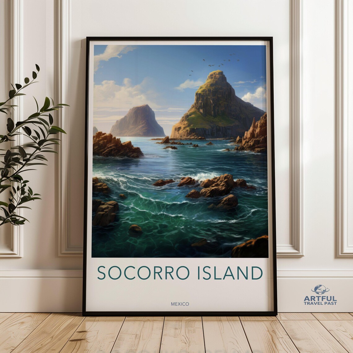 Socorro Island Mexico Volcanic Cliffs Turquoise Ocean Travel Poster