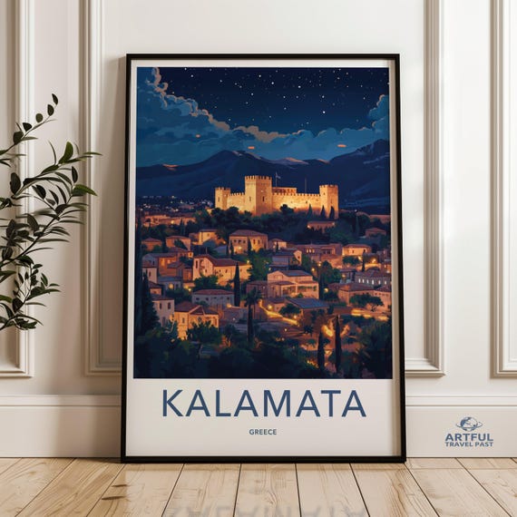 Kalamata Greece Wall Art Night Cityscape Print Greek Landscape Poster Sky Mediterranean Decor