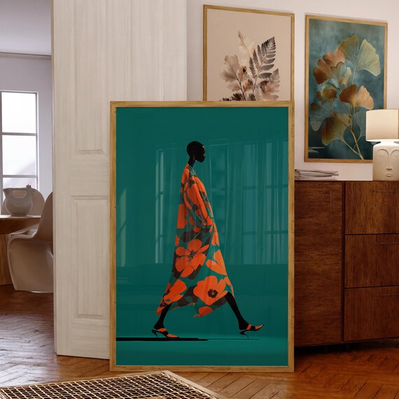 Modern African Woman Bold Floral Dress Art Print