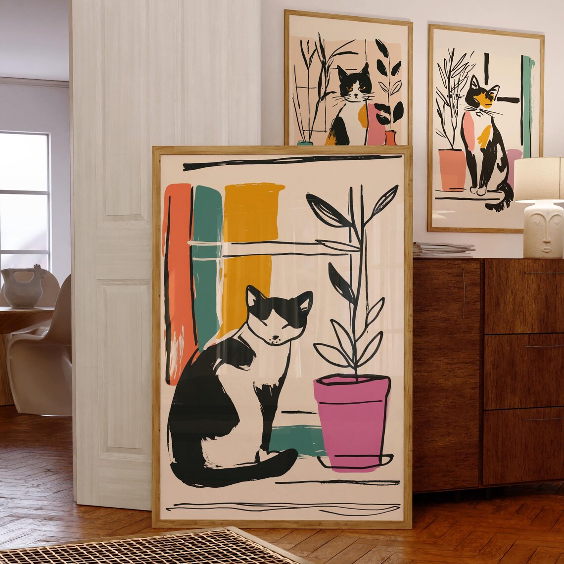 Calico Cat Wall Decor Colorful Poster Abstract Art Print Minimalist Printline