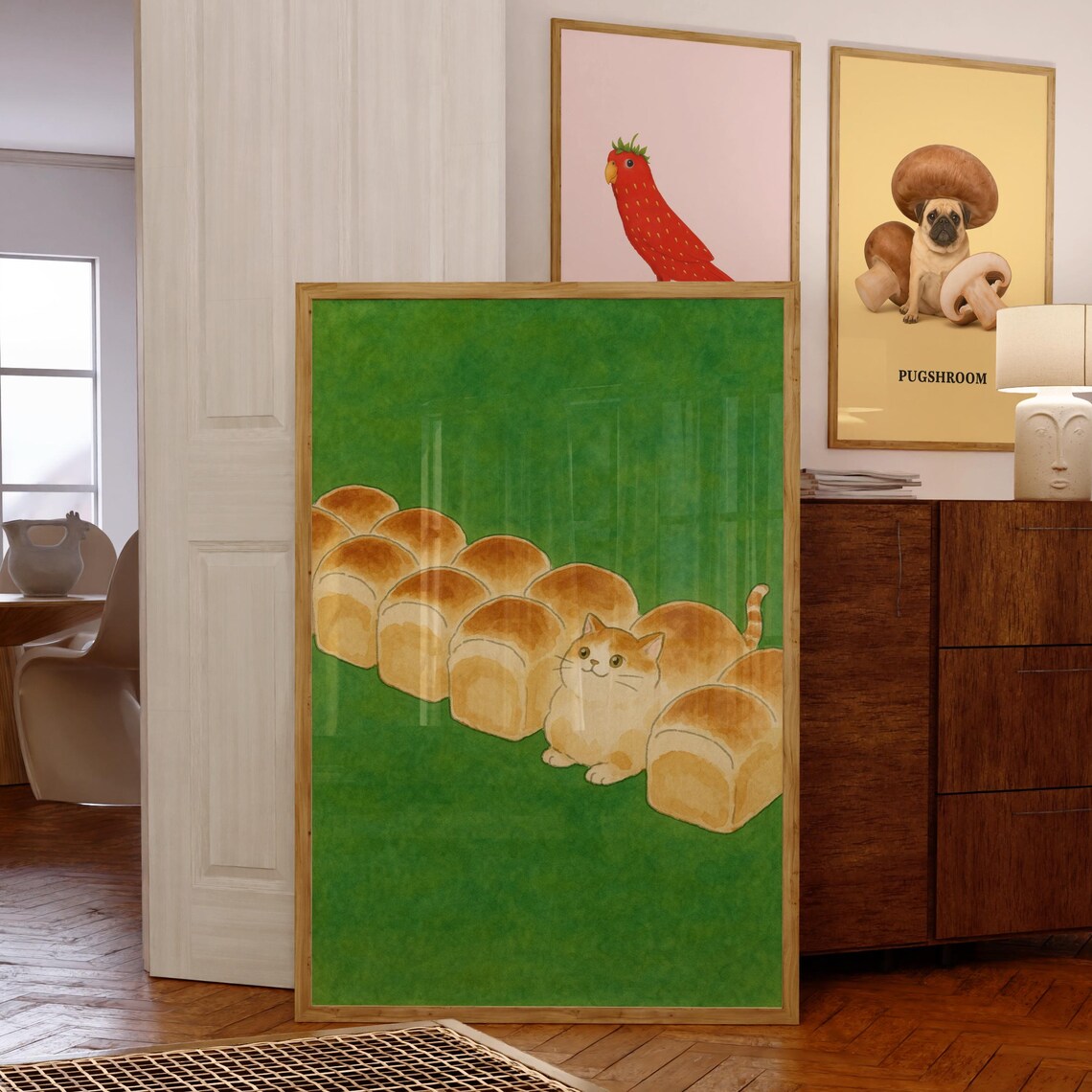 Funny Cat Bread Poster, Cute Kawaii Bakery Decor
