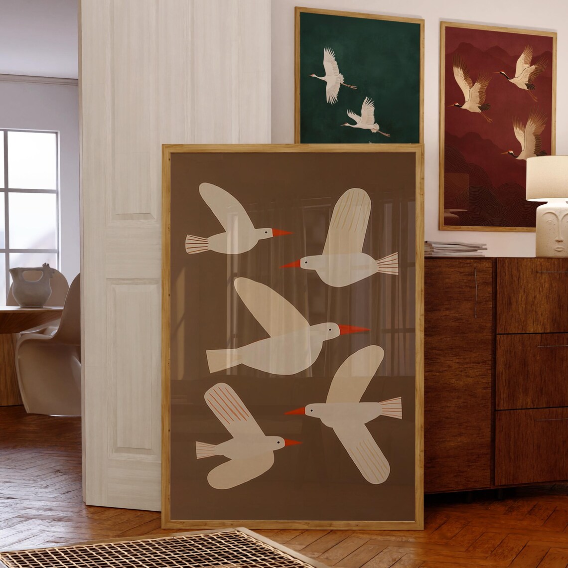 Flying Birds Modern Minimalist Seagull Art Print