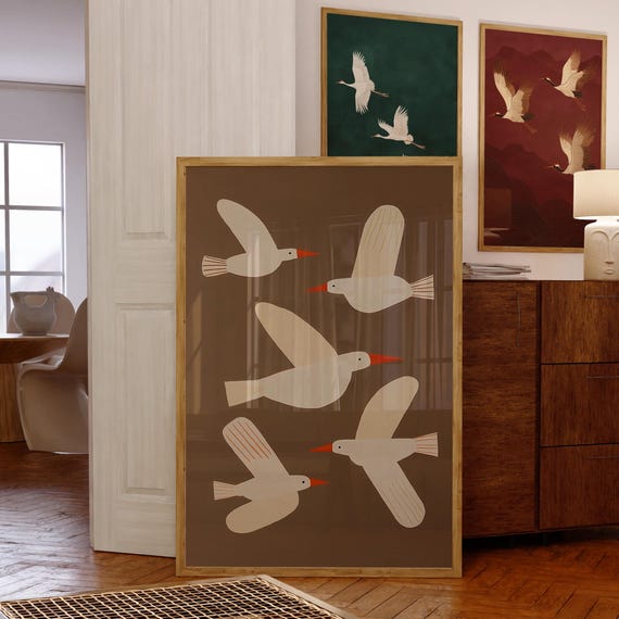 Flying Birds Modern Minimalist Seagull Art Print