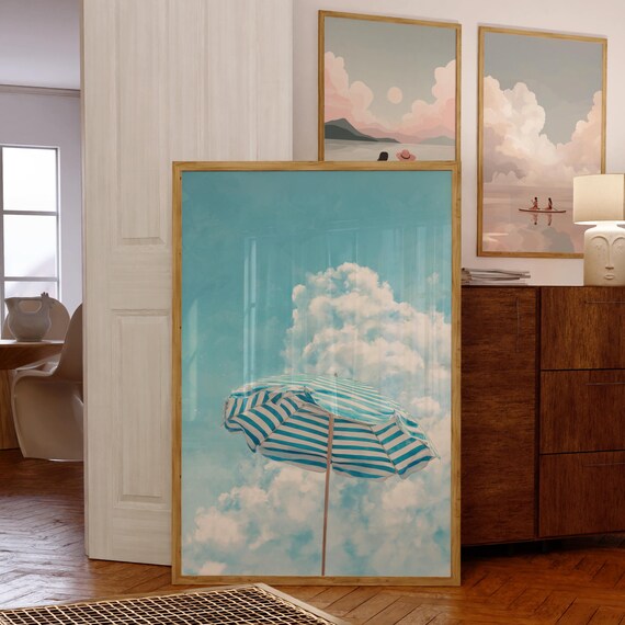 Coastal Beach Umbrella, Tropical Seaside Cottage Decor