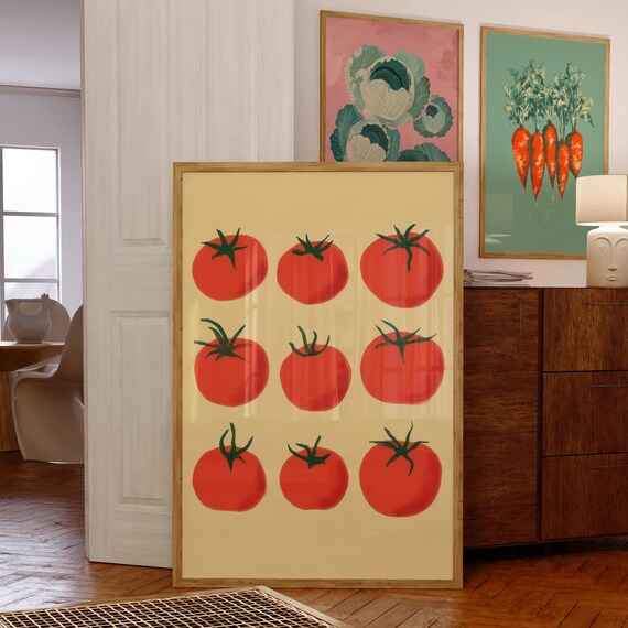 Tomato Grid Cream Background Retro Kitchen Veggie Art Poster