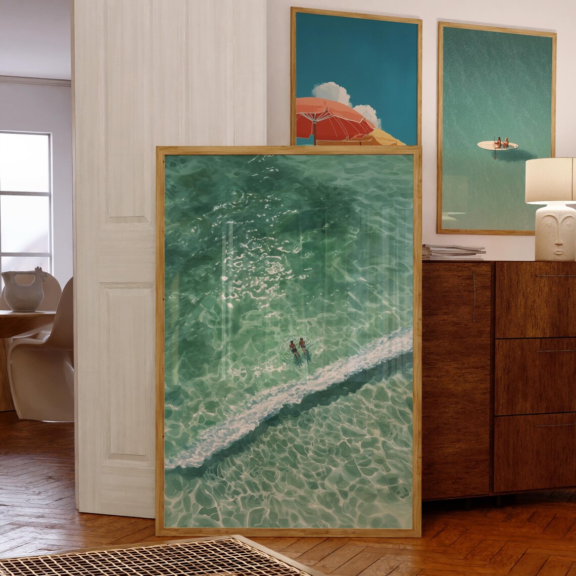 Turquoise Sea Aerial Beach Poster, Modern Seaside