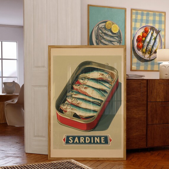 Vintage Sardine Tin Open Retro Coastal Kitchen Wall Poster Art