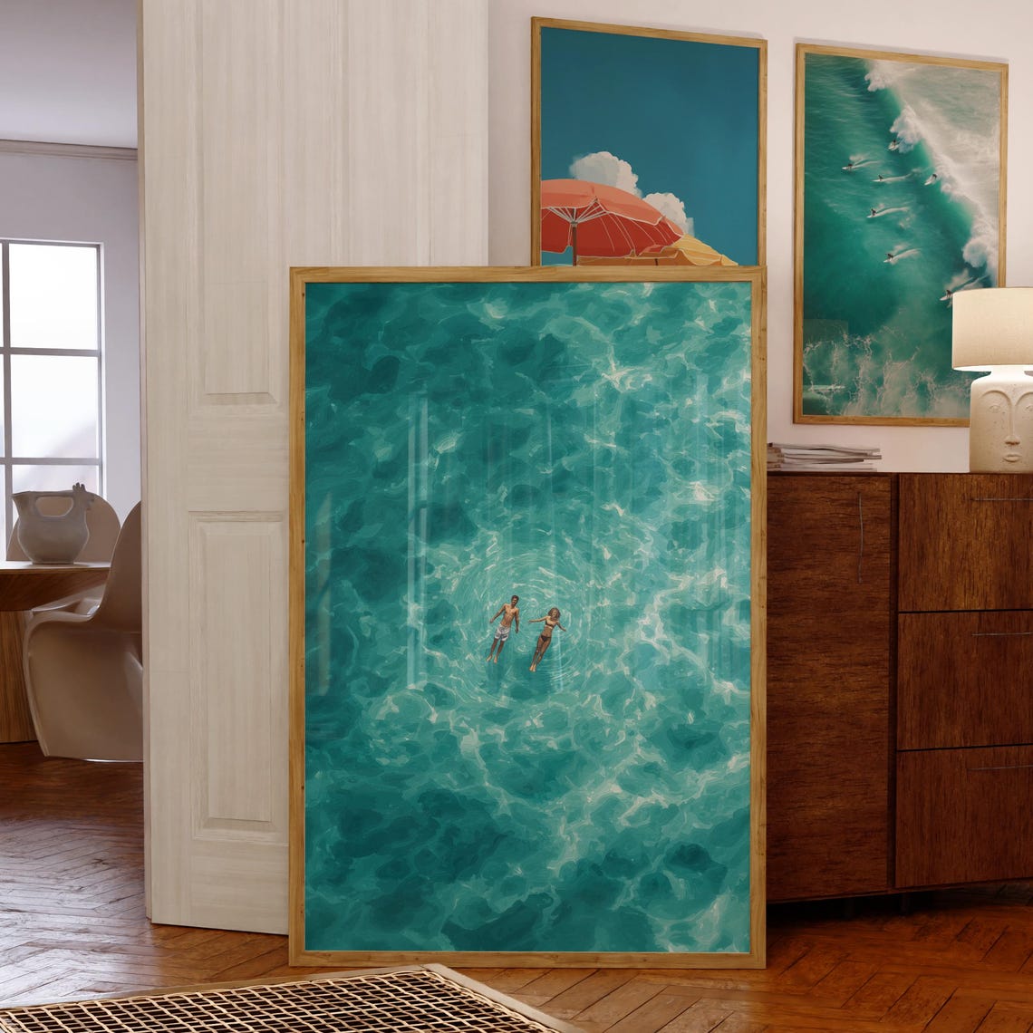 Ocean Couple Wall Art Tropical Beach Poster Turquoise Sea Decor Summer Love Print Seaside