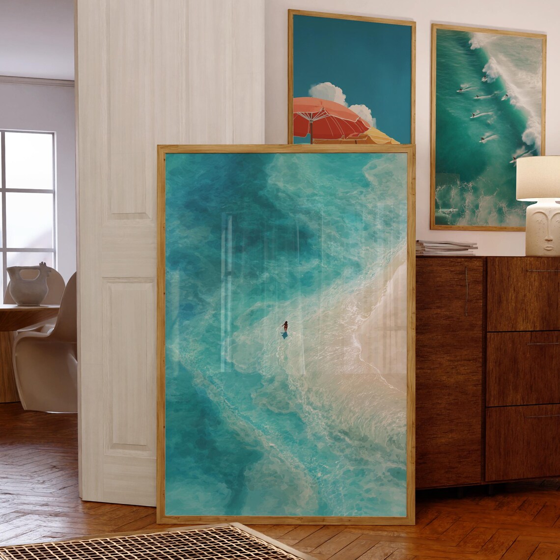 Ocean Beach Aerial Coastal Print, Turquoise Sea