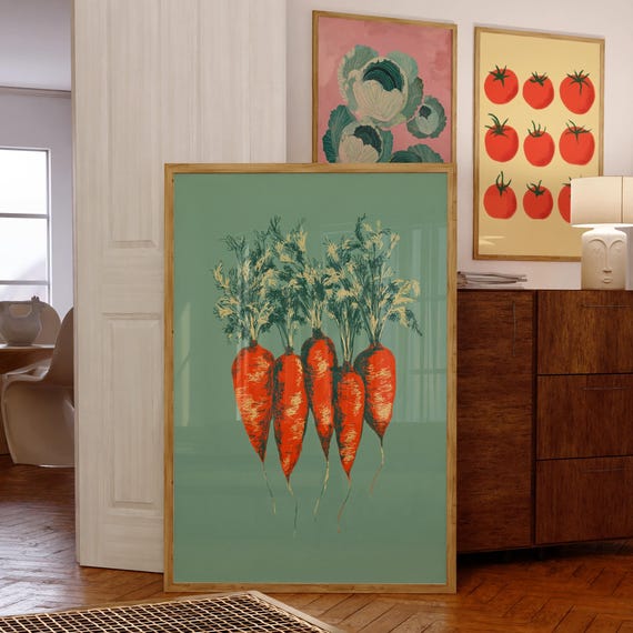 Rustic Carrot Kitchen Wall Art Botanical Vegetable Print Farm To Table Decor