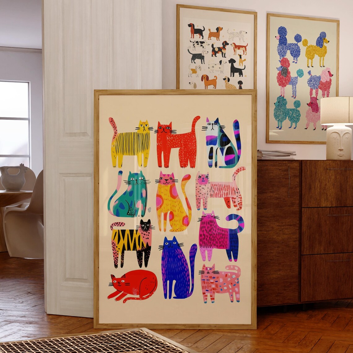 Whimsical Cat Abstract Pop Cats Art Print