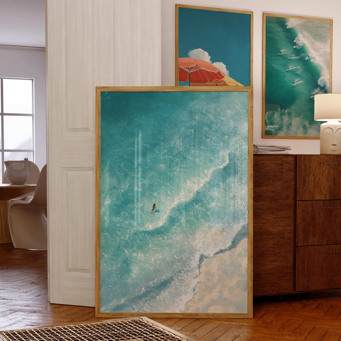 Ocean Wave Aerial Coastal Art Print, Modern Decor