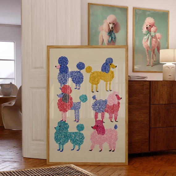 Colorful Poodle Wall Art Pop Dog Print For Pet Lovers French Whimsical Animal Decor Poddle