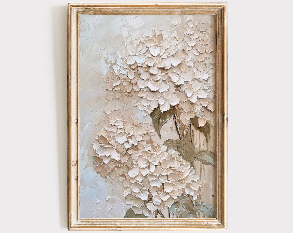 Vintage Hydrangea Painting, Rustic Farmhouse Art Print