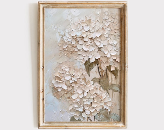 Vintage Hydrangea Painting, Rustic Farmhouse Art Print