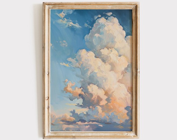 Clouds Oil Painting Vintage Cloudy Sky Art Print