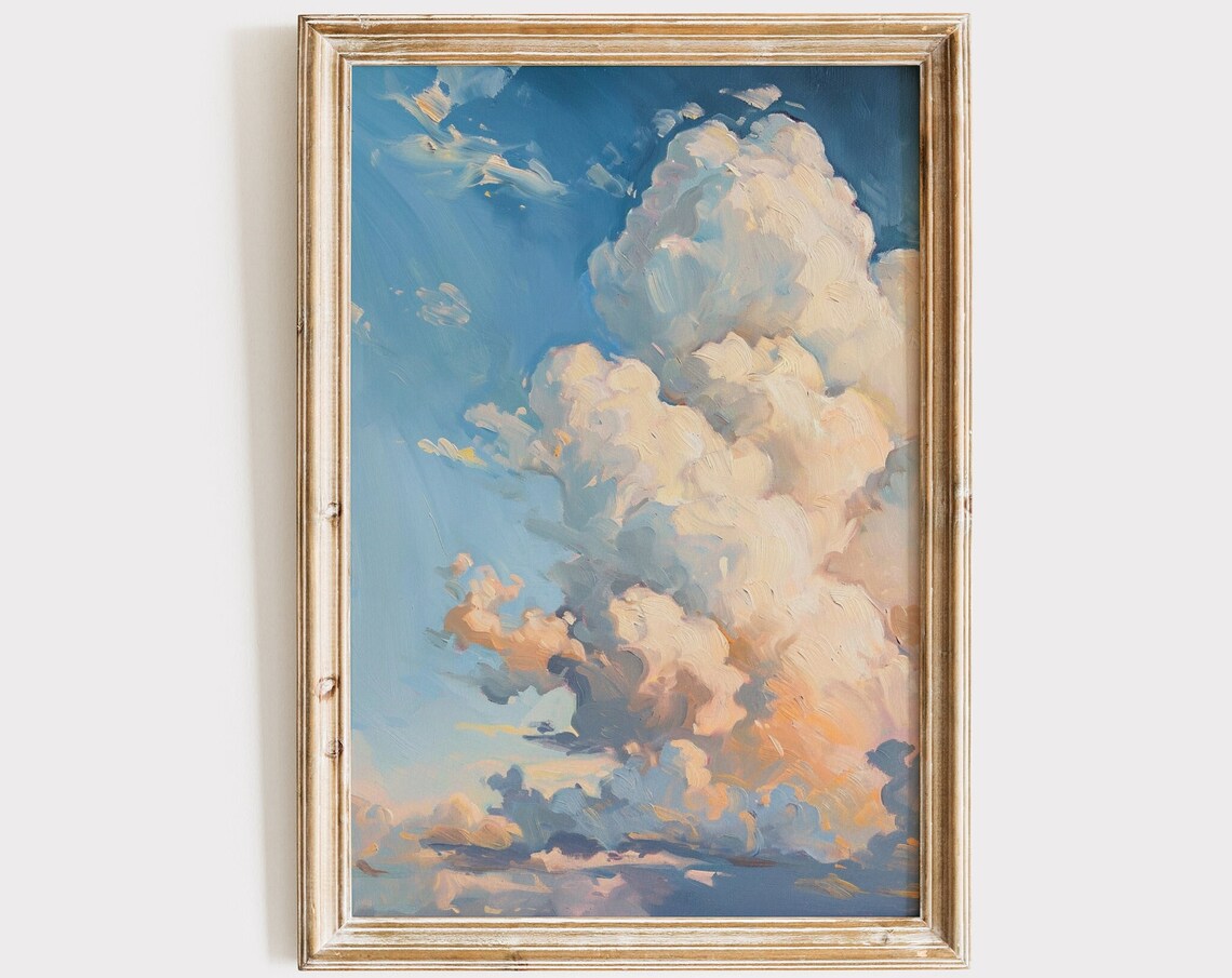 Clouds Oil Painting Vintage Cloudy Sky Art Print