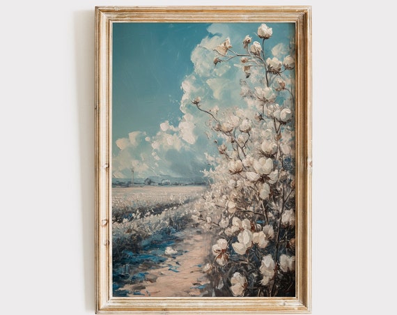 Cotton Field Vintage Farmhouse Wall Art Print