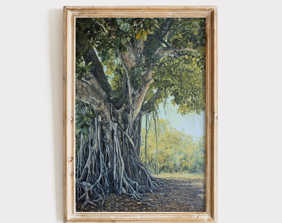 Banyan Tree Print Nature Oil Painting Banian Tree Wall Art Decor