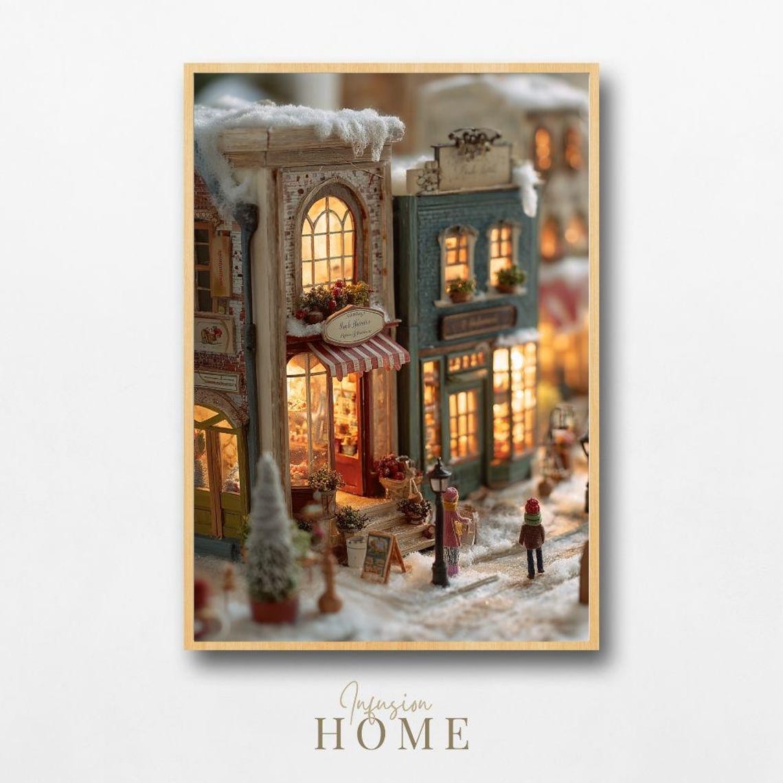 Miniature Christmas Bakery Snowy Village Cozy Street Scene Poster