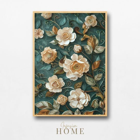 Ivory Rose Quilling Art Print Botanical Paper Flowers