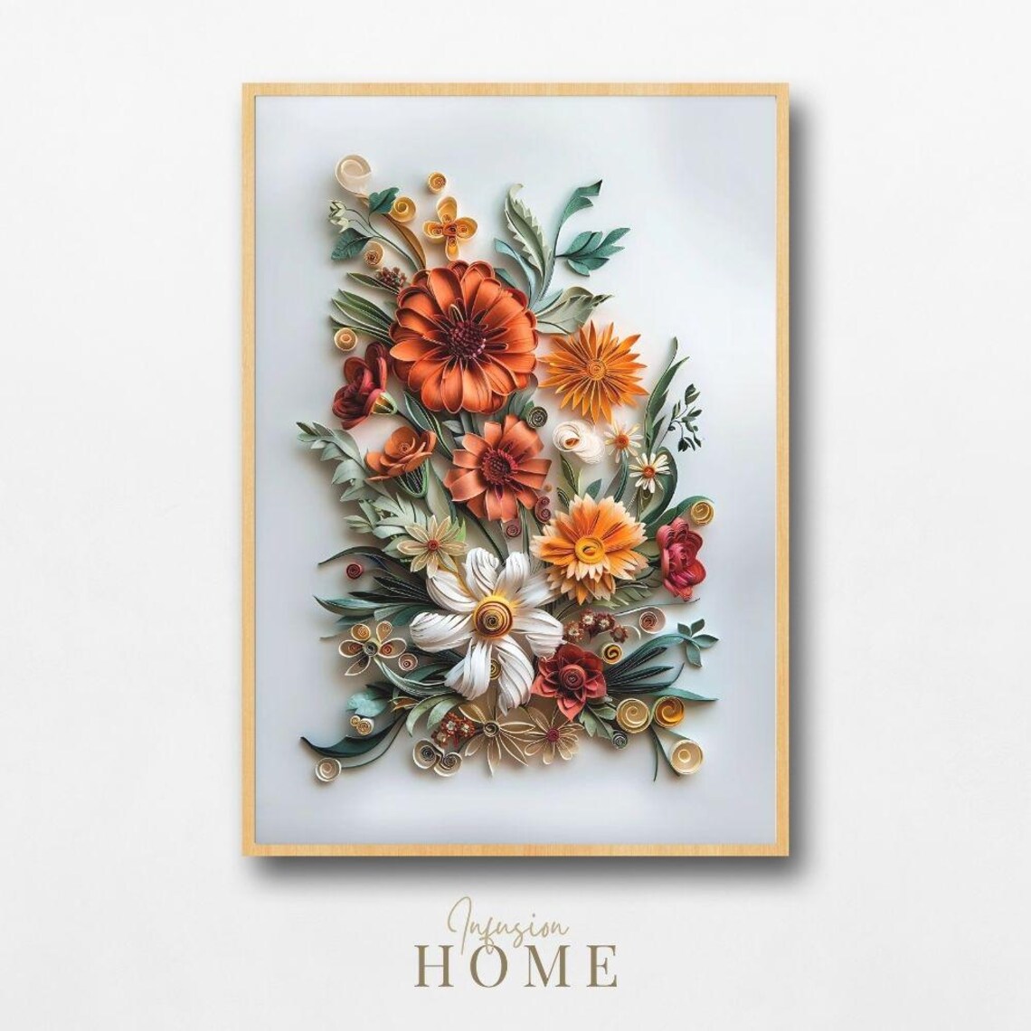 Autumn Paper Quilling Floral Art 3D Orange Bloom Quilled Poster