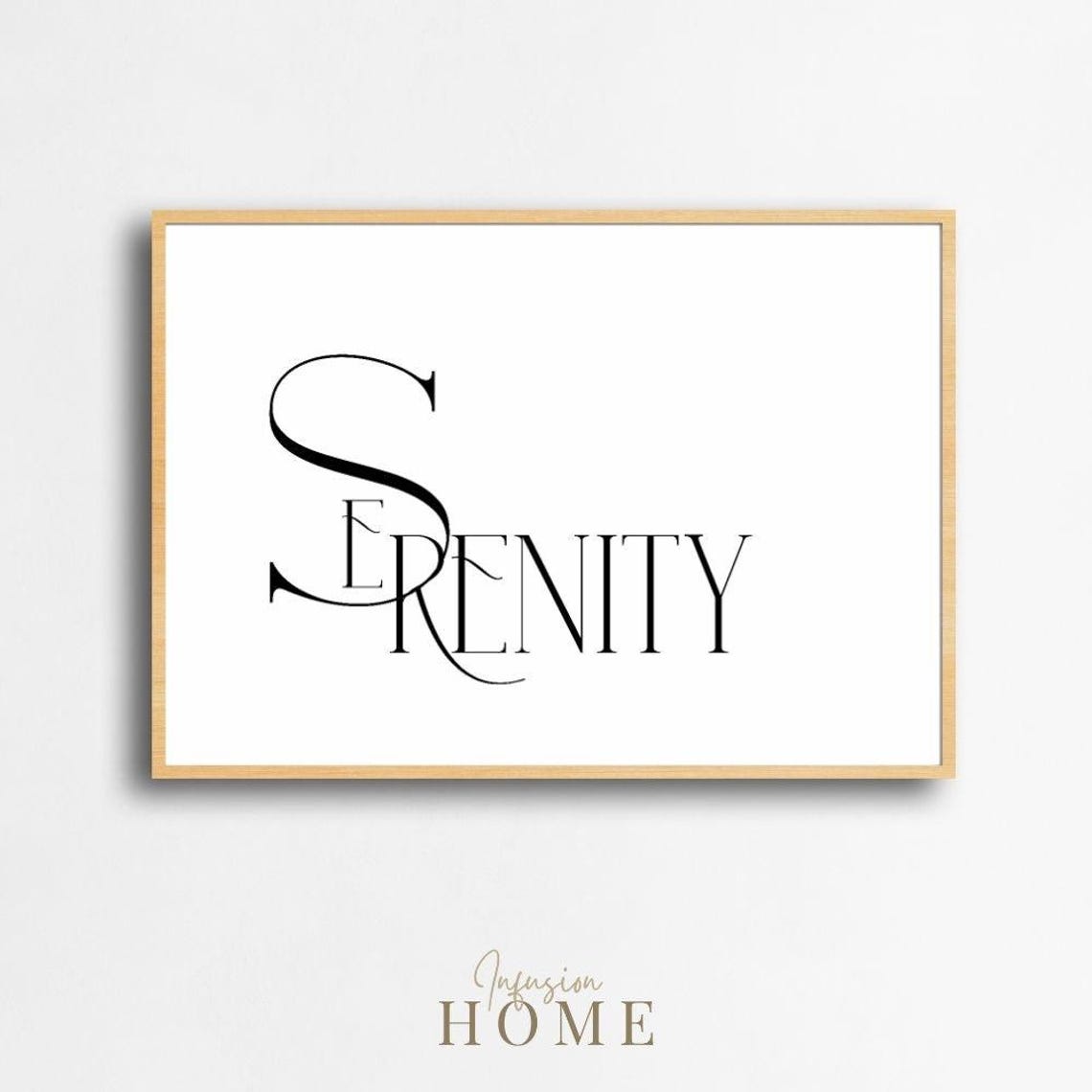 Serenity Elegant Minimalist Black And White Typography Art Poster