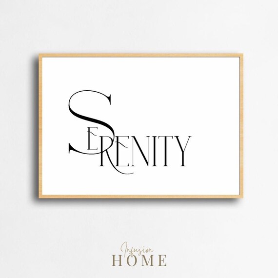 Serenity Elegant Minimalist Black And White Typography Art Poster