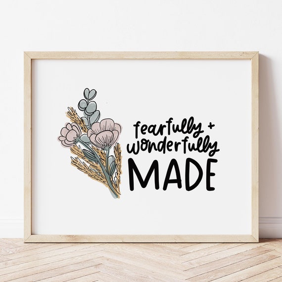 Fearfully Wonderfully Made Print Psalm 13914 Bible Verse Art Positive Affirmation Christian Kids Room Decor Nursery