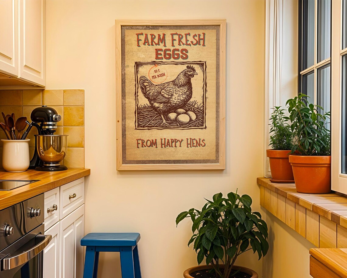 Farm Fresh Eggs Sign, Vintage Kitchen Art Print