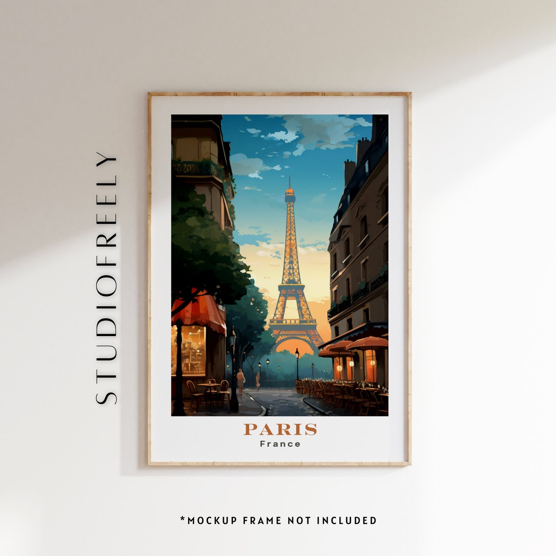 Eiffel Tower Paris Print Quaint Cafe Illustration
