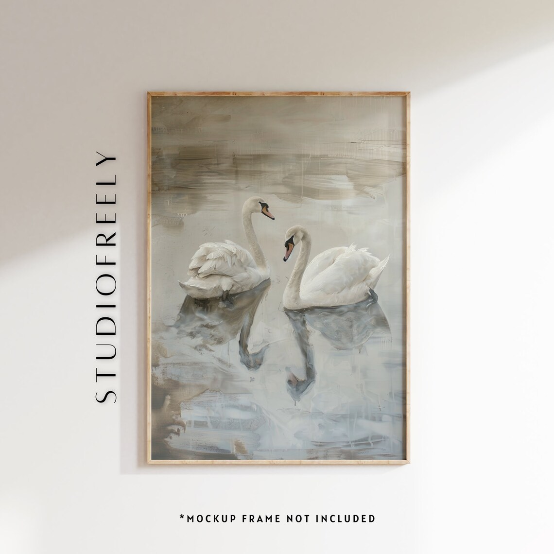 Swan Lake Painting, Elegant Wildlife Art Print