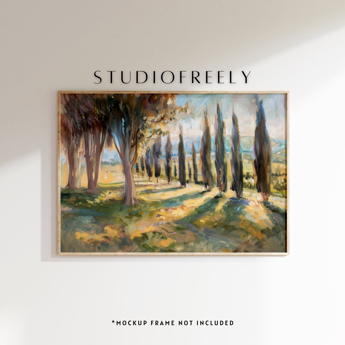 Tuscany Cypress Trees in Golden Sunlight Italian Landscape Painting Poster