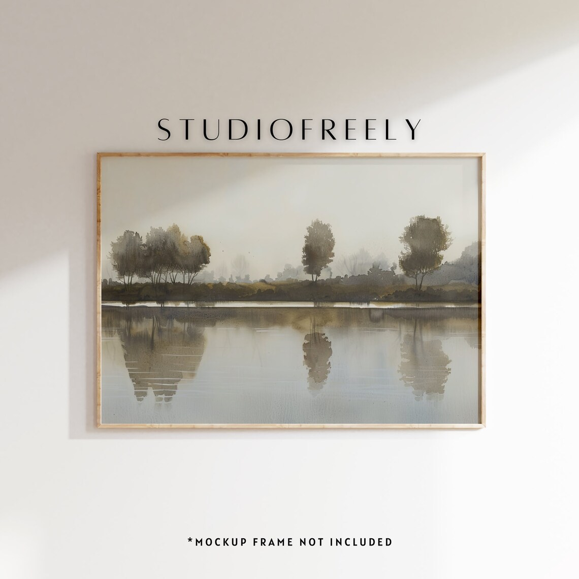 Misty Watercolor Lake, Calm Reflection Art Print