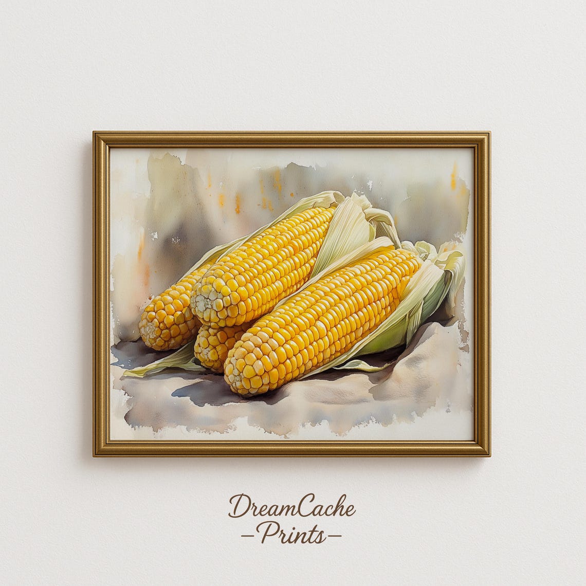 Golden Corn On The Cob Harvest Watercolor Rustic Kitchen Poster