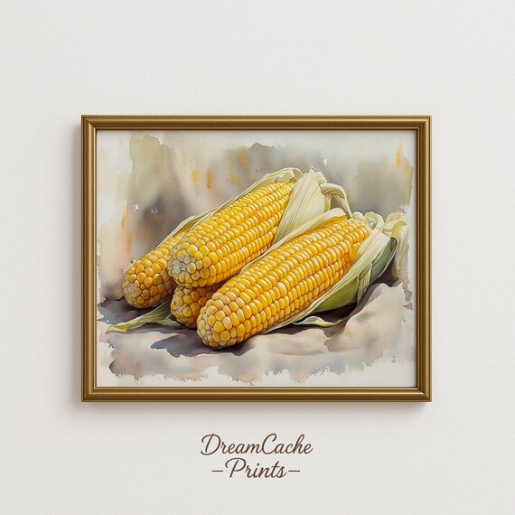 Golden Corn On The Cob Harvest Watercolor Rustic Kitchen Poster