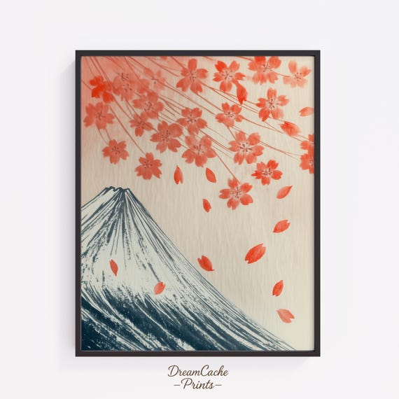 Japandi Wabi Sabi Wall Art Dreamy Mount Fuji Cherry Blossom Print Neutral Decor Ethereal Zen Landscape 173