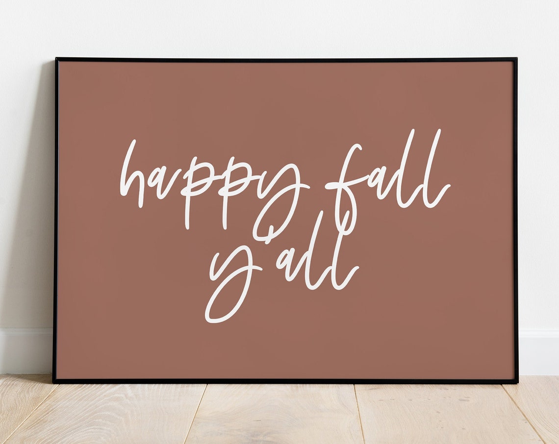 Happy Fall Yall White Script Rust Terracotta Fall Decor Poster