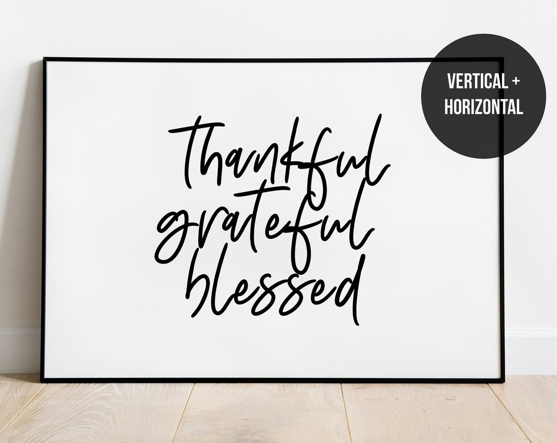 Thankful Grateful Blessed Script Fall Thanksgiving Quote Poster