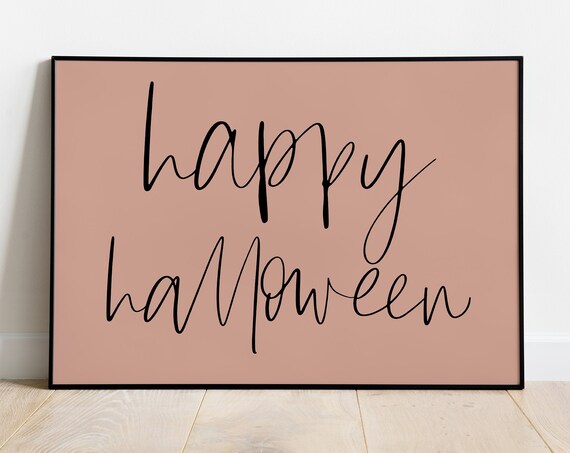 Happy Halloween Script Lettering Dusty Pink Fall Decor Poster