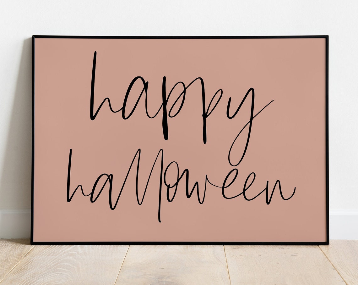Happy Halloween Script Lettering Dusty Pink Fall Decor Poster